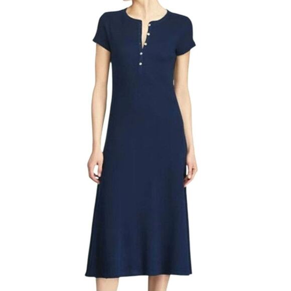 Ralph Lauren Waffle Knit Henley Dress Navy Blue A Line Short Sleeve Summer Small - Picture 1 of 16